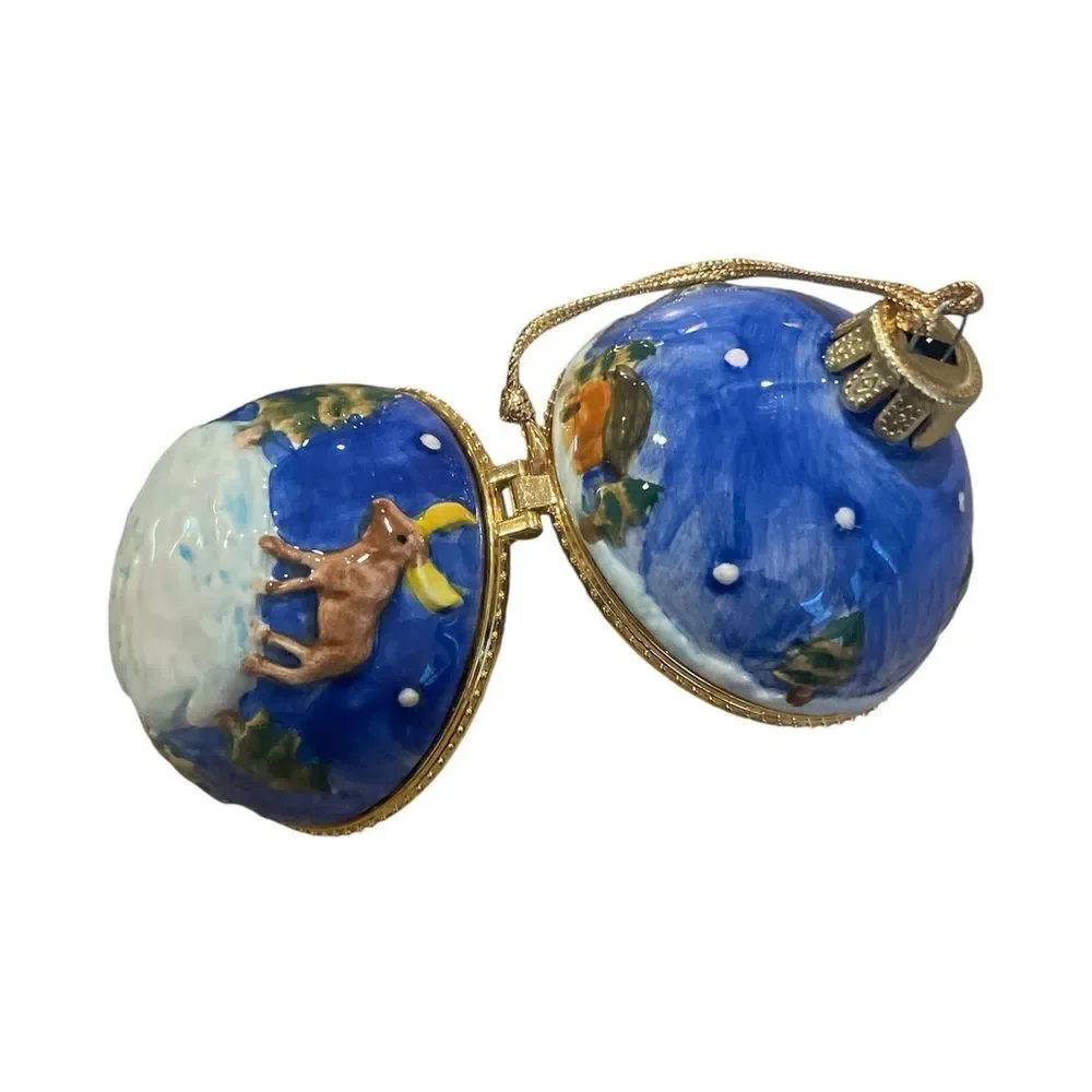 Christmas Season Ornament Gold Trim Finish - It Opens - NIB